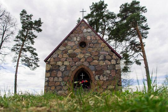 Мне было лет двенадцать или тринадцать, когда произошла эта удивительная история.
Я пошел на кладбище — один — и залез в полуразрушенный склеп. Почему-то я верил, что совершу тем самым некий подвиг, важный для укрепления моего духа, чтобы потом уже совершенно бесстрашно дать сдачи одному врагу, живущему в соседнем дворе. Старый склеп находился в центре кладбища, вокруг него, поросшего мхом, разросся кустарник, а несколько высоких сосен смыкались над ним своими куполами, так что даже в солнечный день здесь царил полумрак. И было тихо, тихо.
Глубоко вдохнув, я полез под кустом к зияющей черной дыре входа и перевел дыхание только когда оказался внутри запущенной гробницы.
Ну вот я и внутри…
— Ты хочешь спросить, что я тут делаю? Прячусь. Ты не бойся. Раз уж залез…
Я замер, ни жив, не мертв. Внутри было совершенно темно; я боялся пошевельнуться и наверняка в моих глазах застыл ужас, пока охрипший голос продолжал:
— Да не бойся ты, от злых людей прячусь. А ты хороший мальчик. Иди сюда... Подойди ко мне. Помоги выпутаться…
И вот мои глаза различили некие проблески, похожие на светящиеся нити паутины. Там, в углу, наверное, в двух-трех метрах от меня колыхалась очень странная, большая паутина. Паутина.
— Это не паутина. Это остатки человеческого яйца, — сказал голос. Бобруйский район, Дурыничи (Изюмово), 22 апреля 2023 года. Часовня-усыпальница рода Забелло. Фото: Татьяна Удодова.